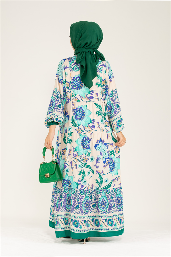 Alaçatı Viscose Dress -Green Purple