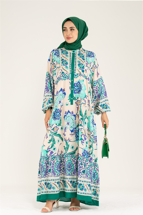 Alaçatı Viscose Dress -Green Purple
