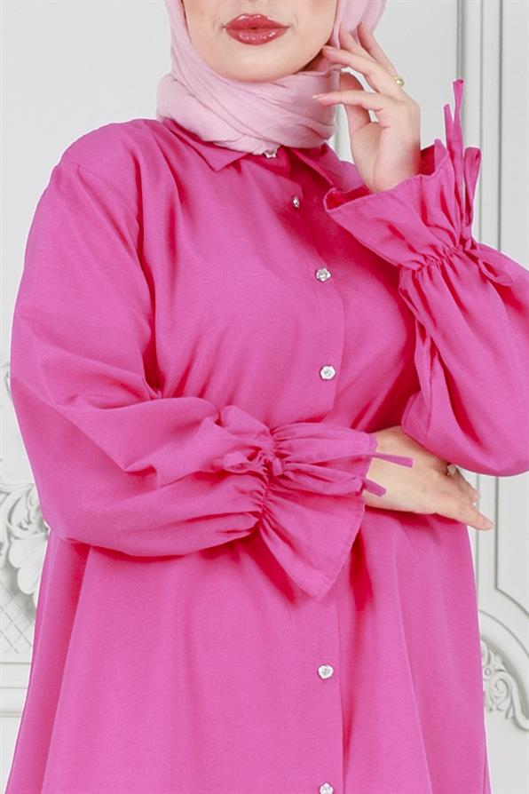 Tunic-Fushia with Pleated Back, Gathered Sleeves 