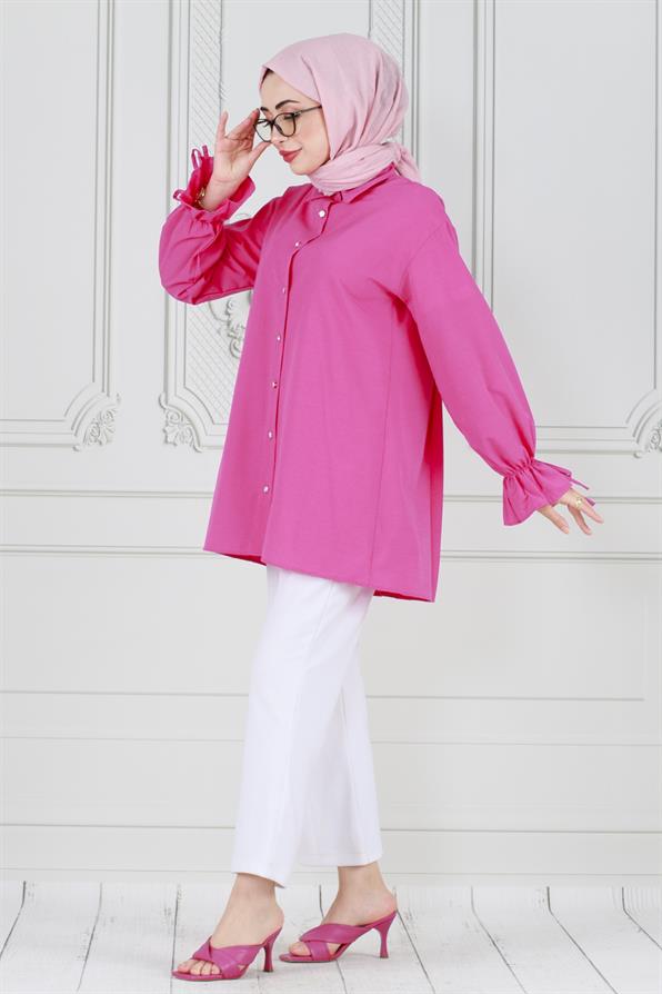 Tunic-Fushia with Pleated Back, Gathered Sleeves 