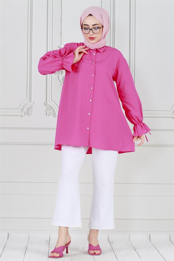 Tunic-Fushia with Pleated Back, Gathered Sleeves 