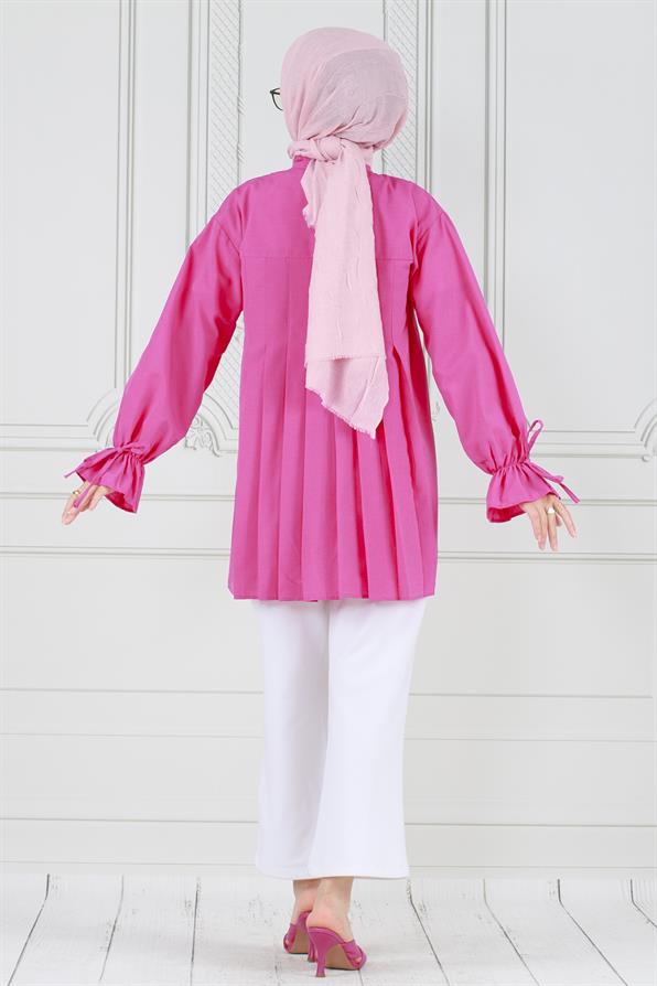 Tunic-Fushia with Pleated Back, Gathered Sleeves 
