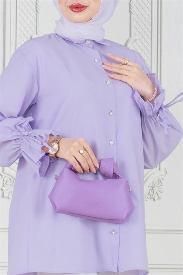 Lilac-Tunic with Pleated Back, Gathered Sleeves 