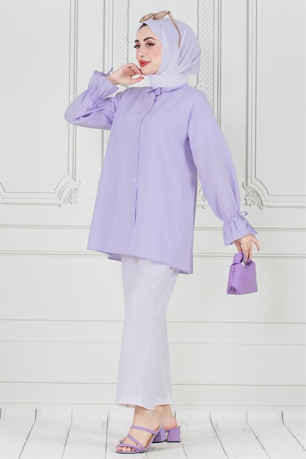 Lilac-Tunic with Pleated Back, Gathered Sleeves 