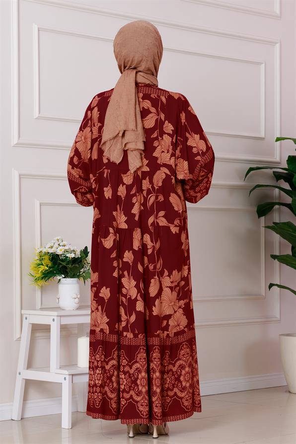 فستان آريا من الفيسكوز بنصف أزرار - عنابي اللون