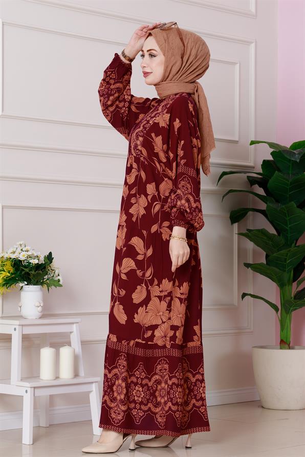 فستان آريا من الفيسكوز بنصف أزرار - عنابي اللون