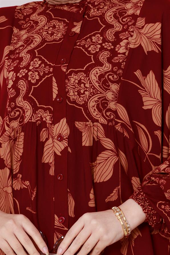 فستان آريا من الفيسكوز بنصف أزرار - عنابي اللون