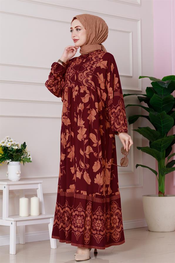 فستان آريا من الفيسكوز بنصف أزرار - عنابي اللون