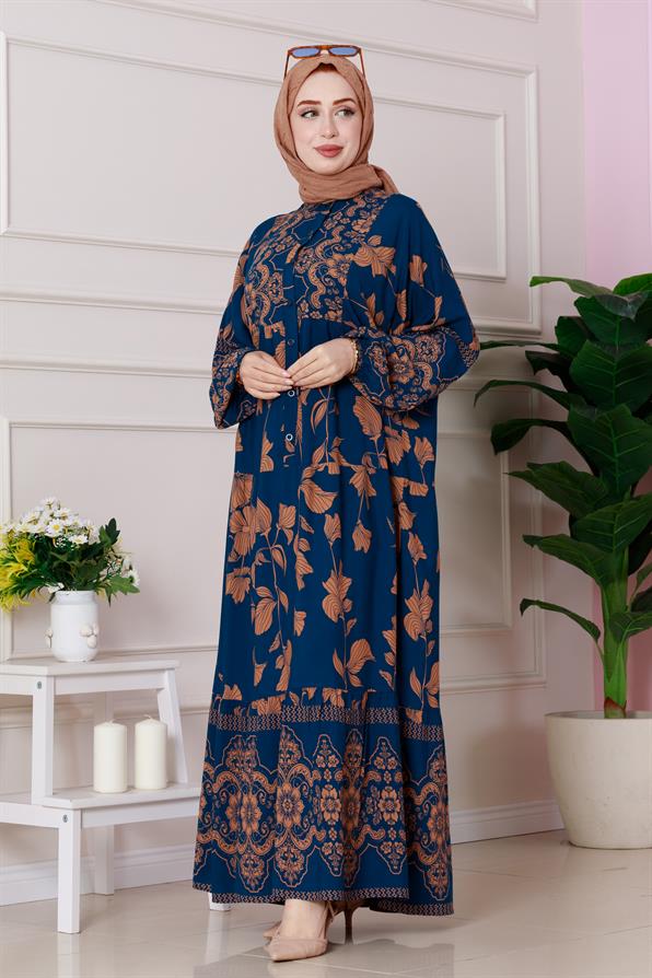 Arya Viscose Half Button Dress - indigo color