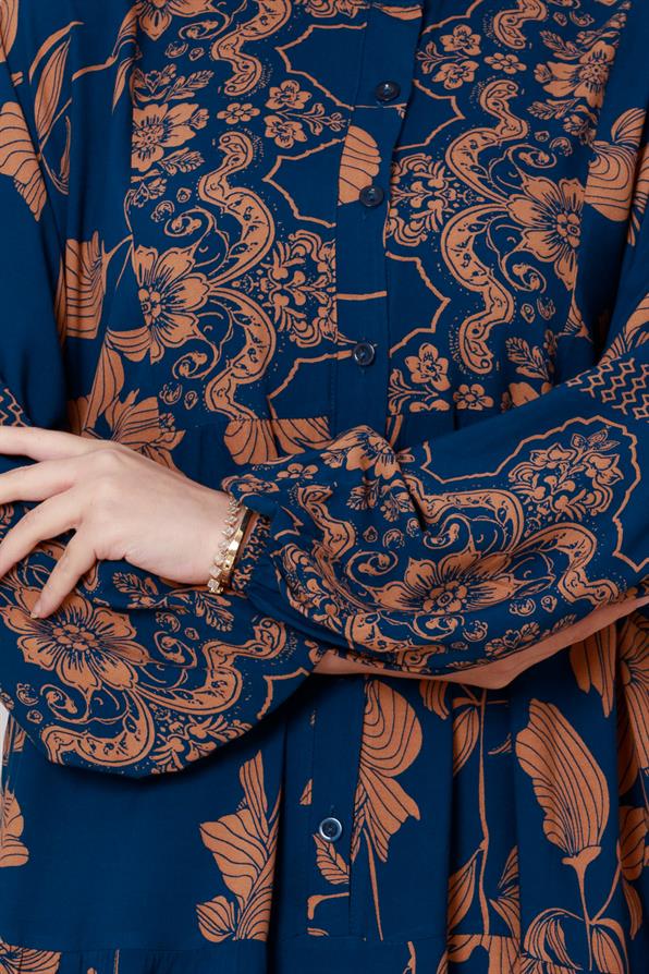 Arya Viscose Half Button Dress - indigo color