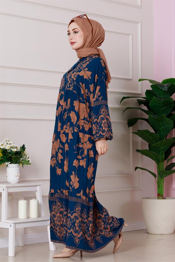 Arya Viscose Half Button Dress - indigo color