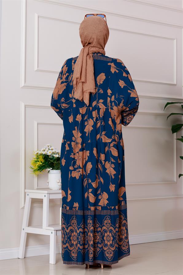 Arya Viscose Half Button Dress - indigo color