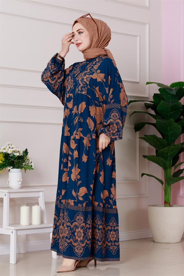 Arya Viscose Half Button Dress - indigo color