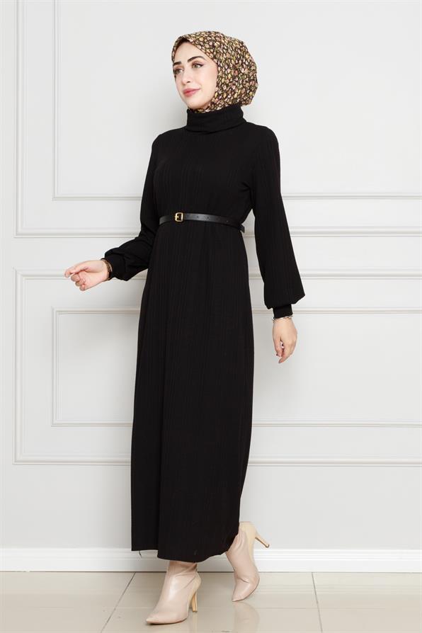 فستان عصري بحزام - لون أسود