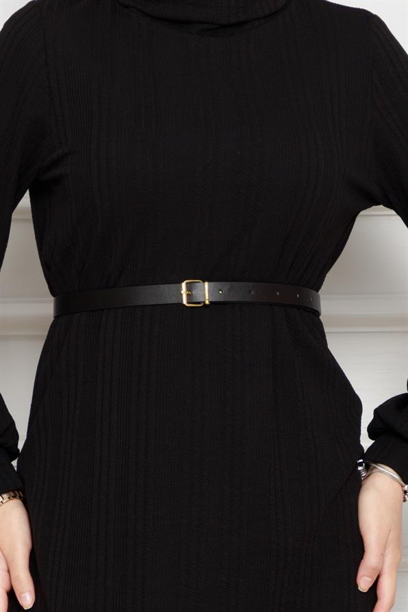 فستان عصري بحزام - لون أسود