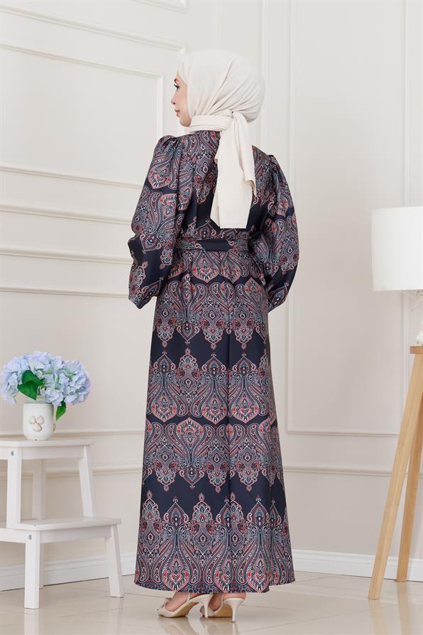 Balon Kol Saten Adel Elbise-Siyah