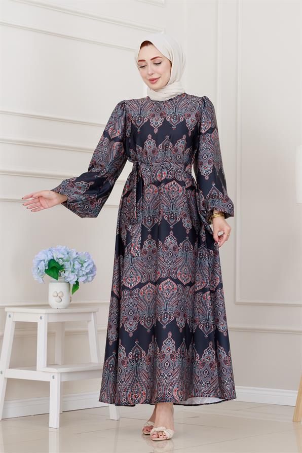 Balon Kol Saten Adel Elbise-Siyah