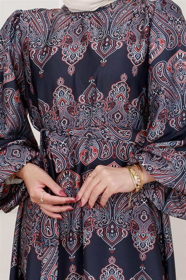 Balon Kol Saten Adel Elbise-Siyah