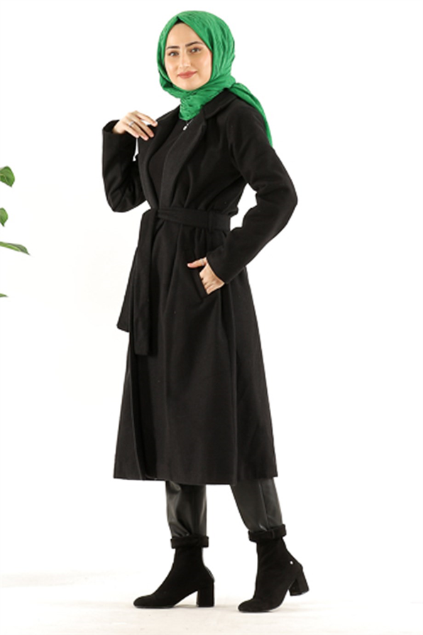 ترنشكوت منسوجة بحزام على الخصر -اللون الأسود