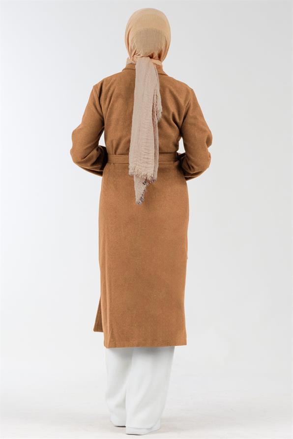 ترنشكوت منسوجة بحزام على الخصر-اللون العسلي