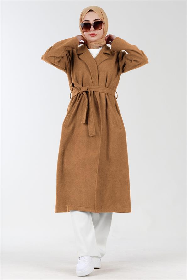 ترنشكوت منسوجة بحزام على الخصر-اللون العسلي