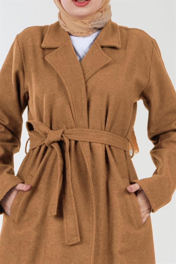 ترنشكوت منسوجة بحزام على الخصر-اللون العسلي