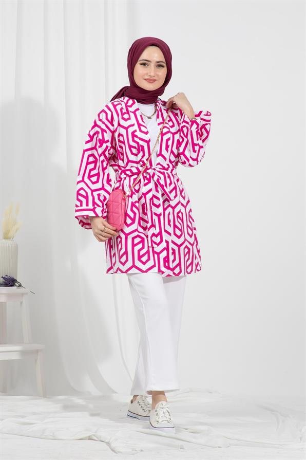 Waist Belted Kimono-Fuchsia
