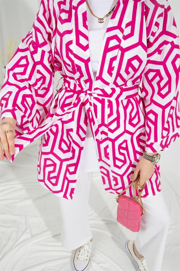 Waist Belted Kimono-Fuchsia
