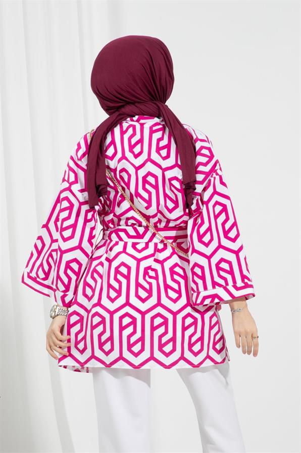 Waist Belted Kimono-Fuchsia
