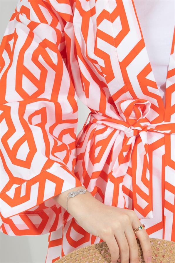 Waist Belted Kimono-Orange
