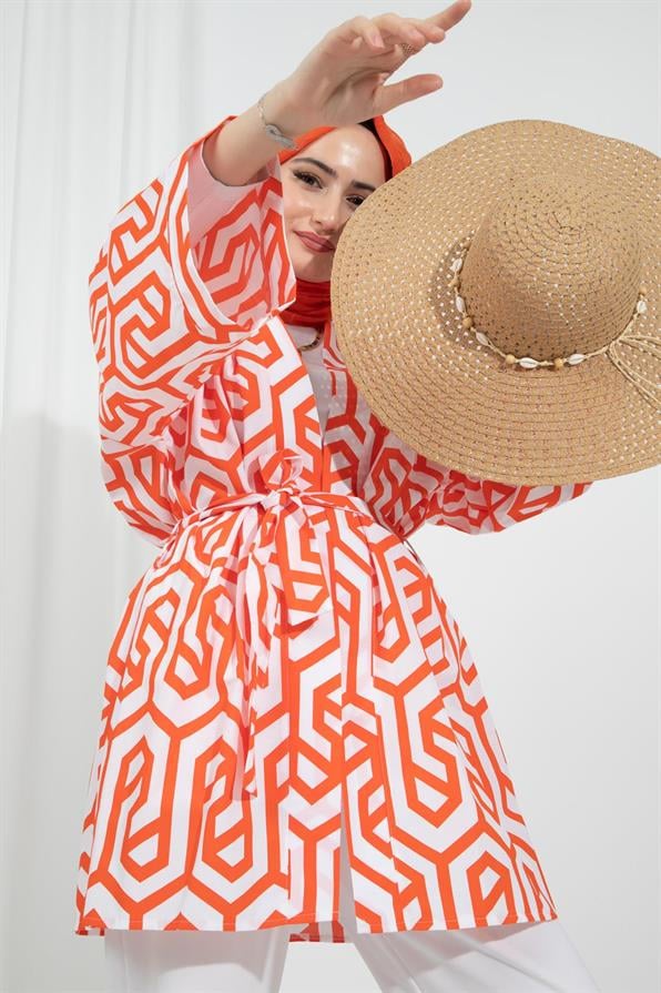 Waist Belted Kimono-Orange