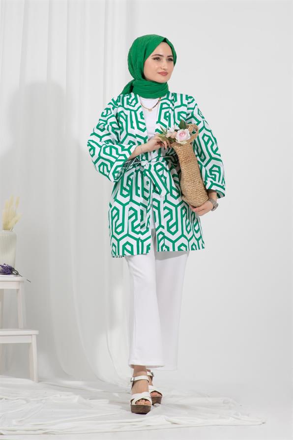 Waist Belted Kimono-Green