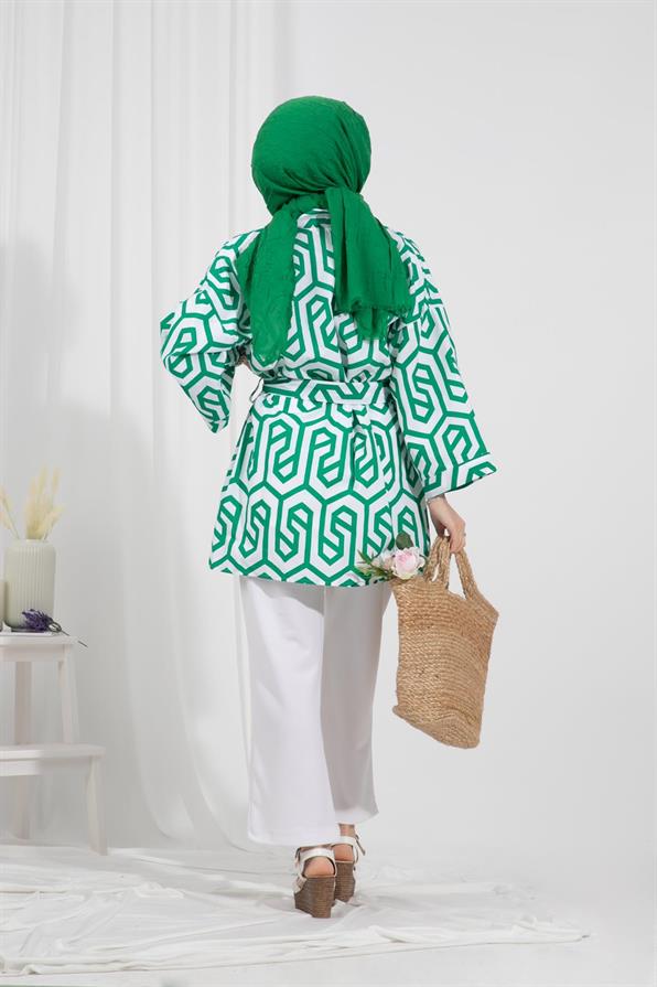 Waist Belted Kimono-Green