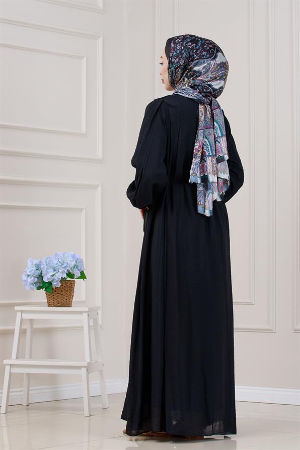 Beli Bağcıklı Pera Elbise-Siyah