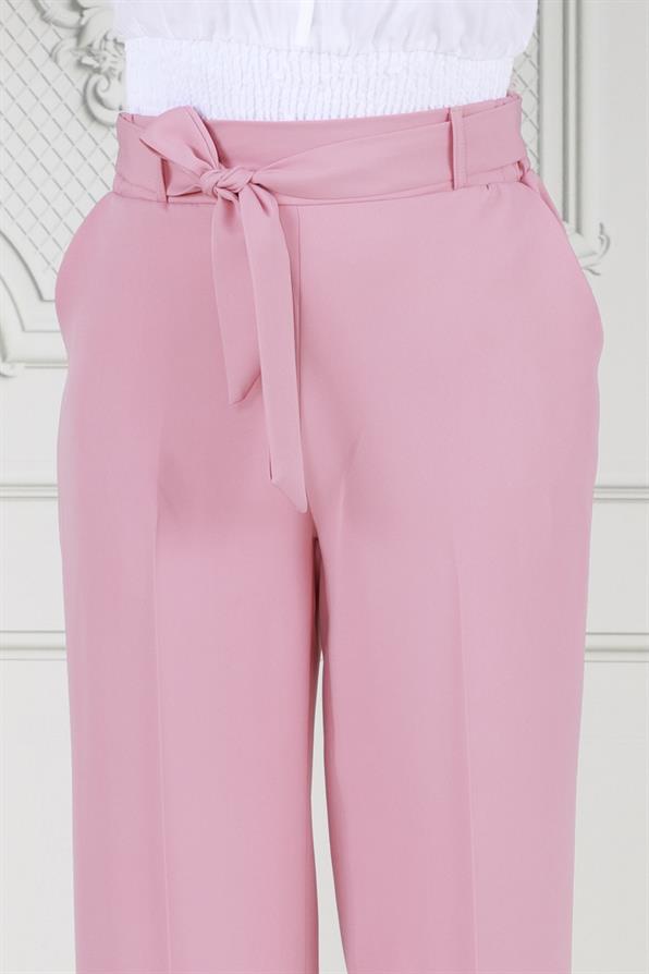 بنطلون بخصر واسع وأرجل واسعة -لون  وردي