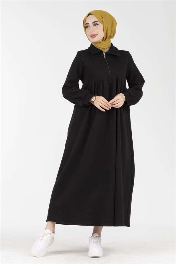 Waist Ruffle Raising Dress - Black
