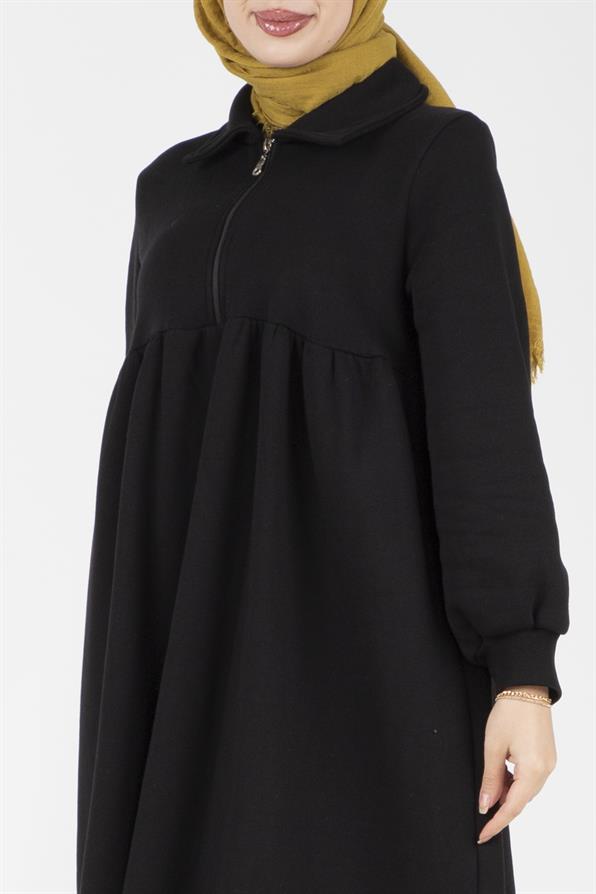 Waist Ruffle Raising Dress - Black