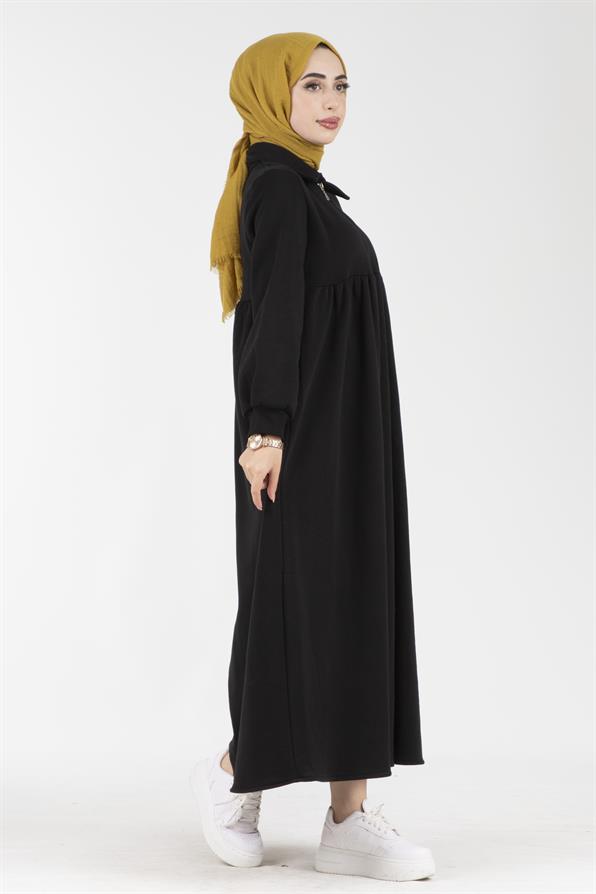 Waist Ruffle Raising Dress - Black