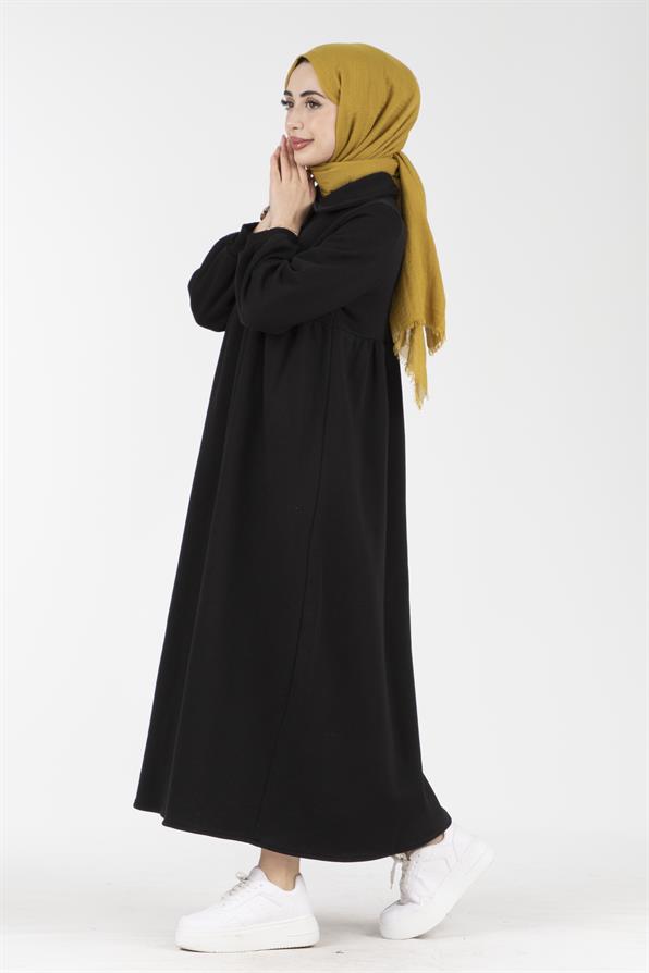 Waist Ruffle Raising Dress - Black