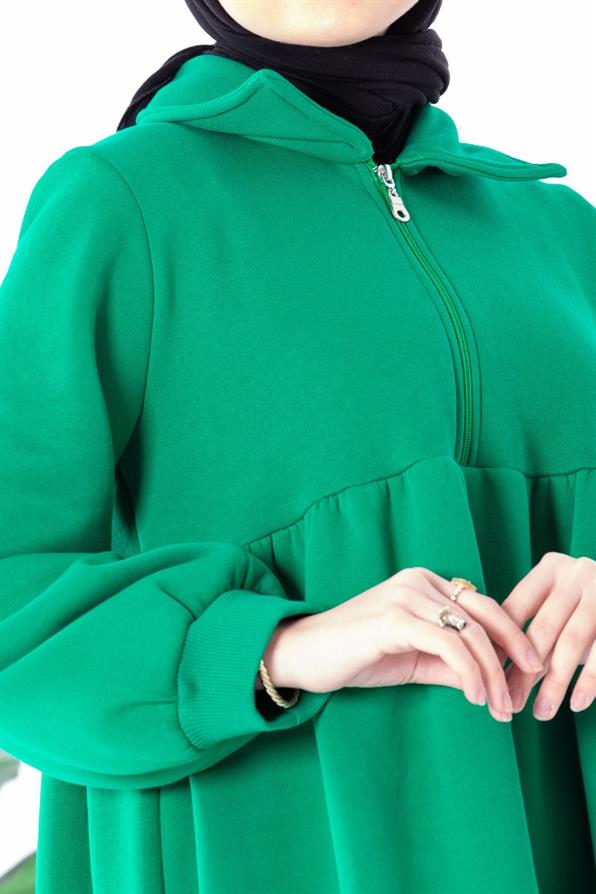 Waist Ruffle Raising Dress - Green