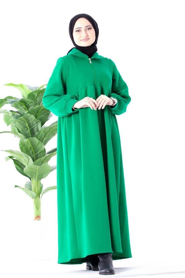 Waist Ruffle Raising Dress - Green