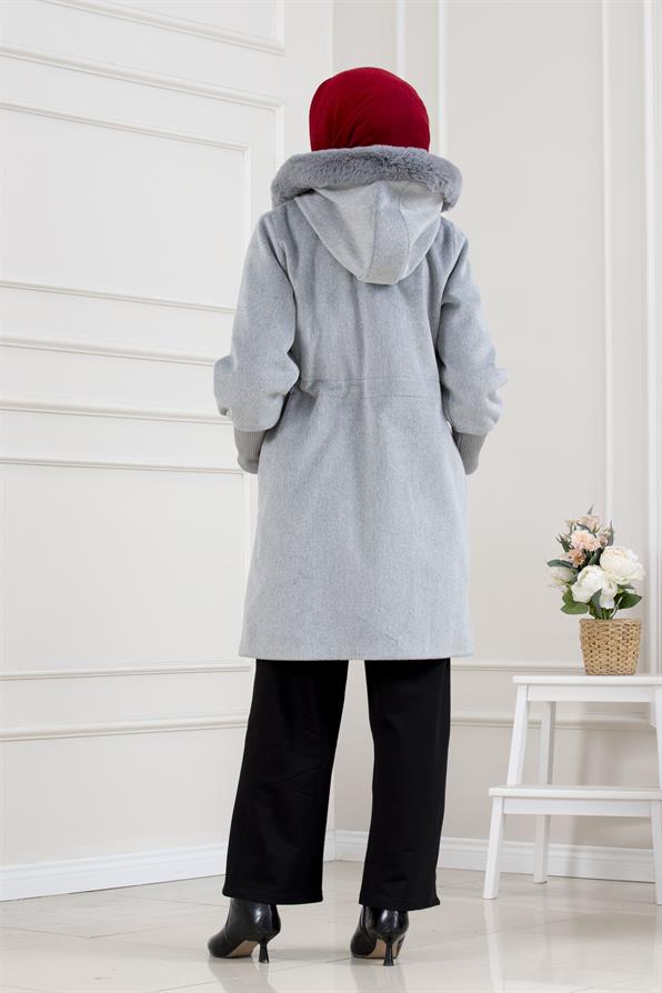 Beli İçten Tünelli Kapüşonlu Kap-AÇIK GRİ