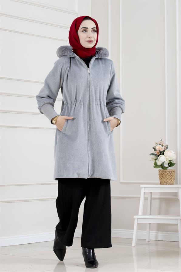 Beli İçten Tünelli Kapüşonlu Kap-AÇIK GRİ