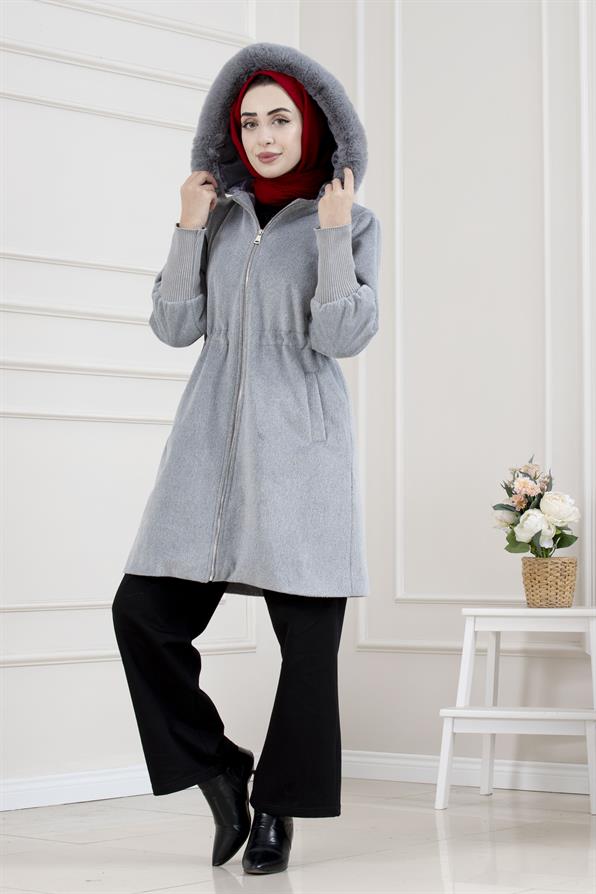 Beli İçten Tünelli Kapüşonlu Kap-AÇIK GRİ