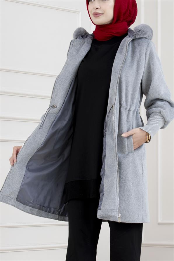 Beli İçten Tünelli Kapüşonlu Kap-AÇIK GRİ