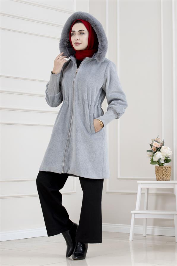 Beli İçten Tünelli Kapüşonlu Kap-AÇIK GRİ
