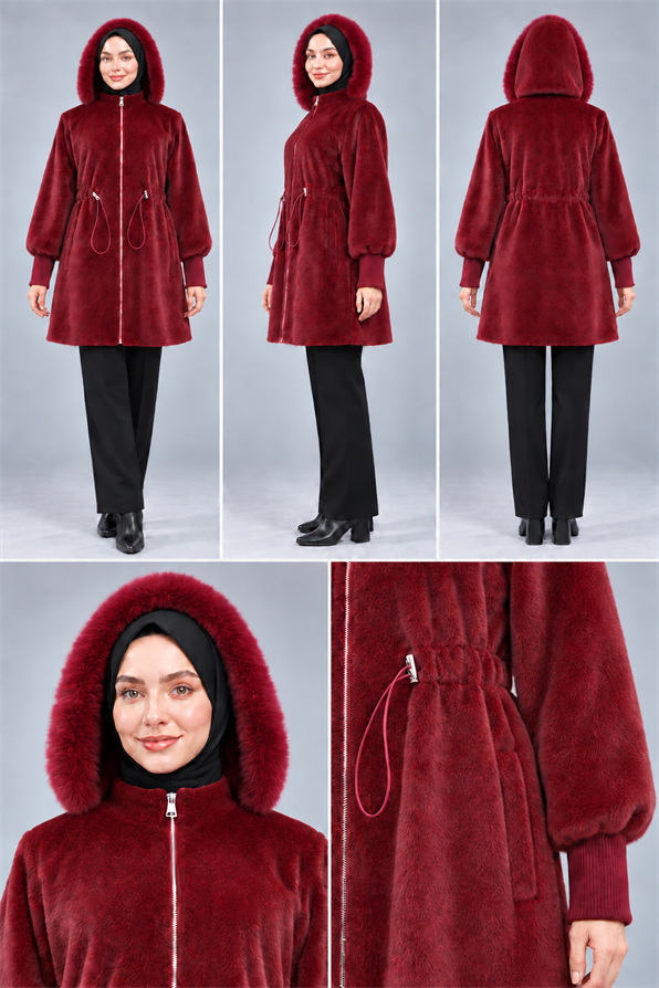 Beli İçten Tünelli Kapüşonlu Kap-BORDO