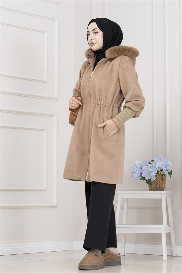 Beli İçten Tünelli Kapüşonlu Kap-CAMEL