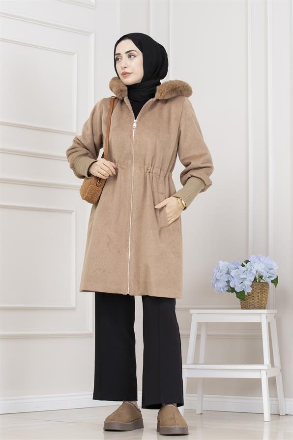 Beli İçten Tünelli Kapüşonlu Kap-CAMEL