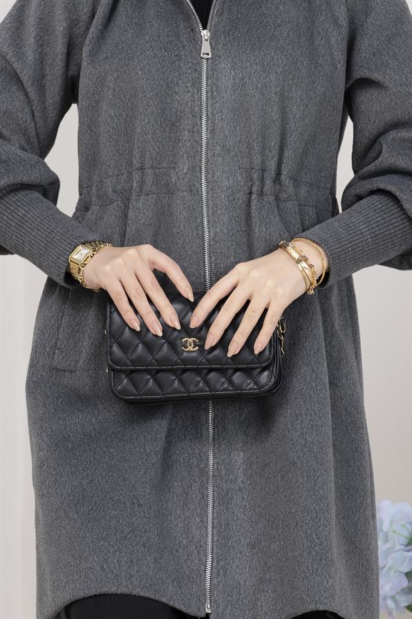 Beli İçten Tünelli Kapüşonlu Kap-GRİ